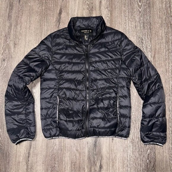 Forever 21 Womens Black Puffer Jacket Size S Small Sport Luxe Get Moving - Picture 1 of 5